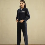 Navy Blue Jacquard Suit with Houndstooth Pattern