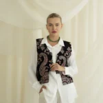 Embroidered Velvet Vest, Turkish Linen Trousers, Satin Crepe Blouse