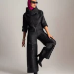 کاپشن و شلوار ژاکارد مشکی گلدوزی شده